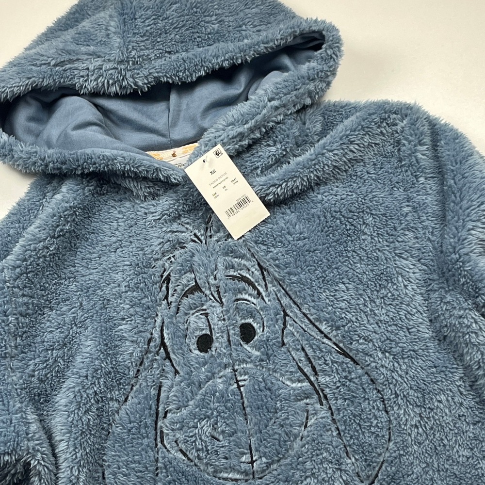 Disney Eeyore Winnie the Pooh Fleece Hoodie Sherpa Pullover Size XS Blue NWT